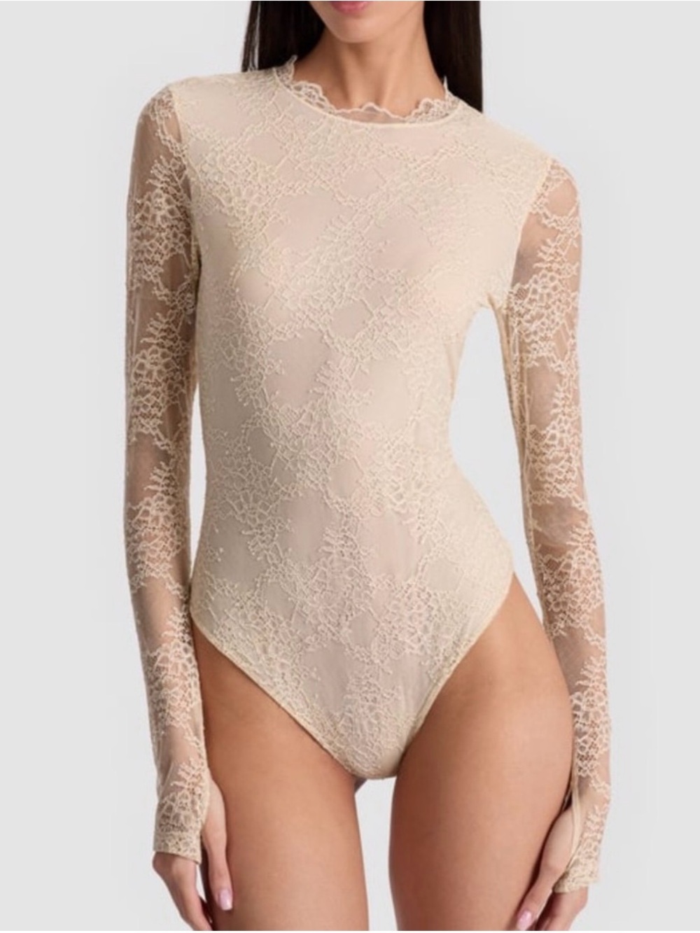 New With Tags Alice + Olivia Taeyn Lace Bodysuit - Biscotti / Cream size Medium